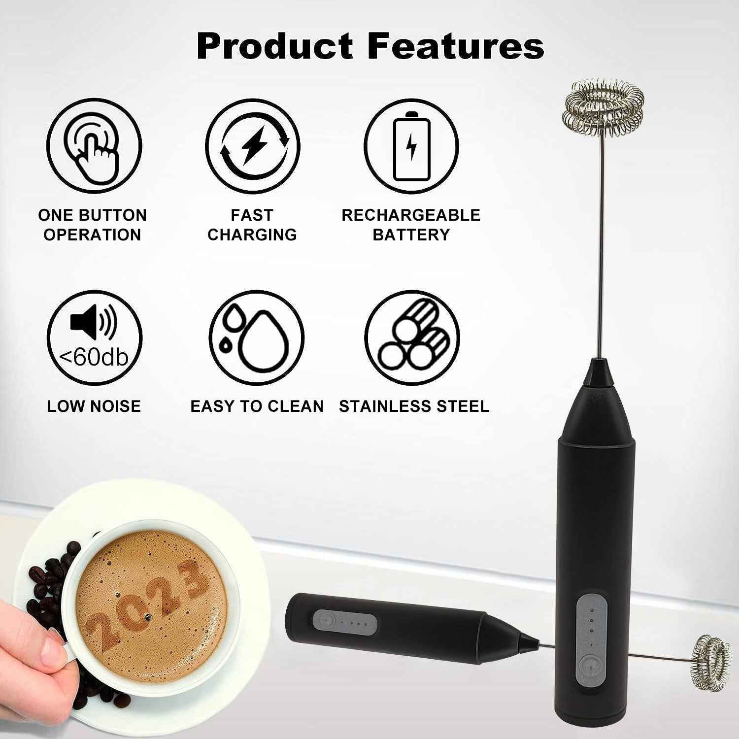 2-in-1 Electric Milk Frother & Beater One Click for Perfect Baking