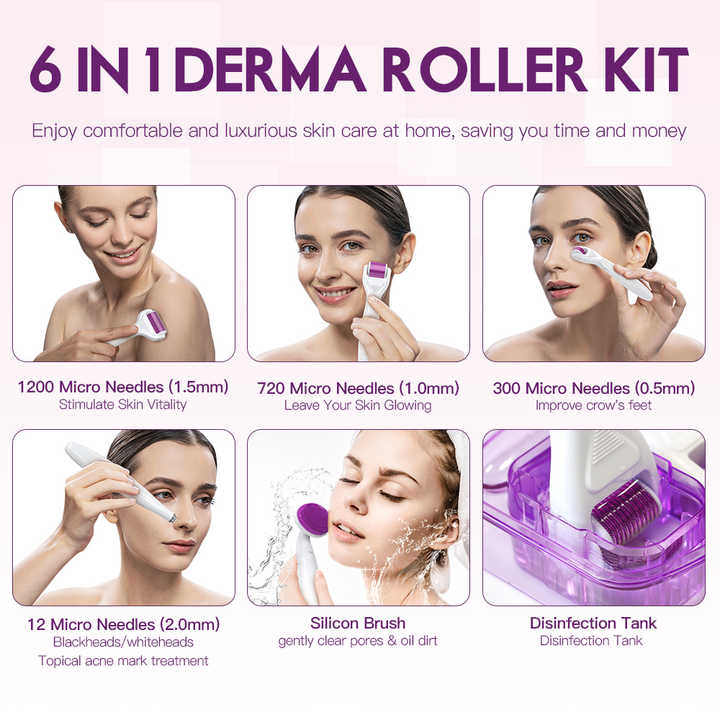 6-in-1 Micro Needle Derma Roller Kit  1200 Microneedles