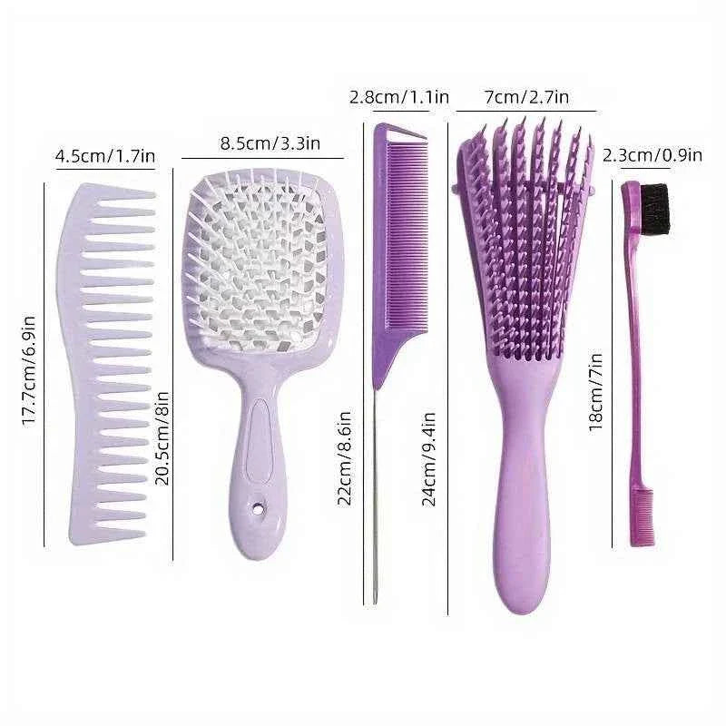 5 Elite HAIR BRUSH & COMB Set-Afro 3a To 4c, Straight, Curly, Frizzy, Kinky Hair