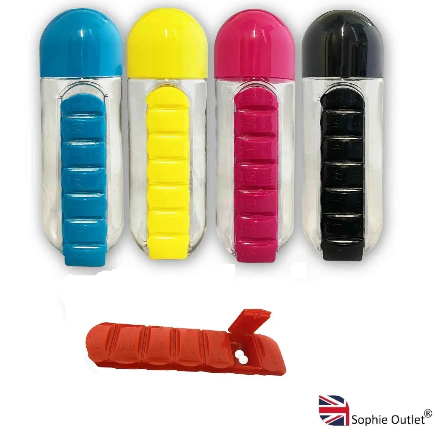 600ml Drinking Water Bottle 7 Days Pill Box Reusable Organiser