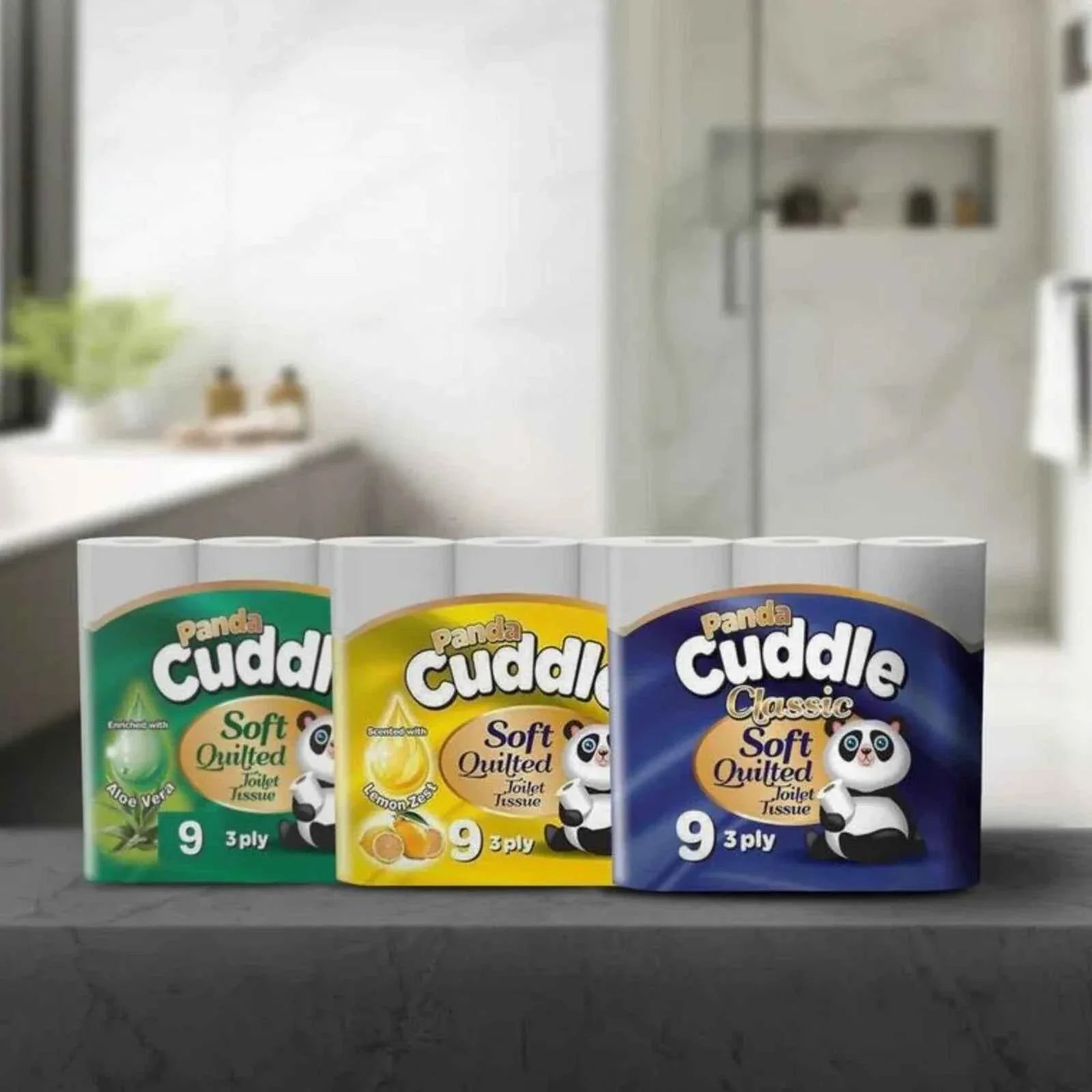 Panda Cuddle Toilet Tissue Rolls - Ultra Soft 3-Ply Quilted Embossed Bulk Pack