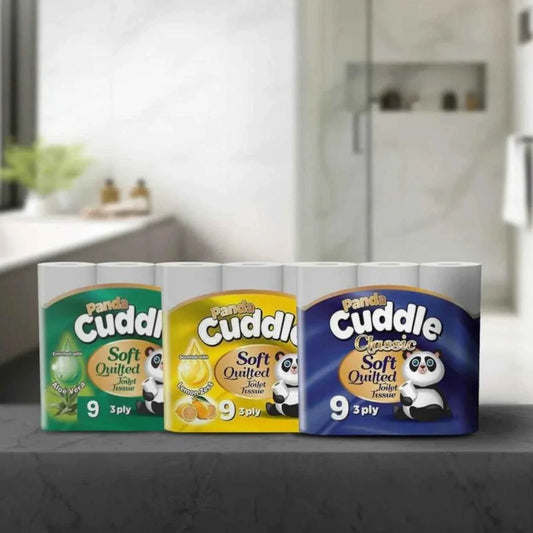 Panda Cuddle Toilet Tissue Rolls - Ultra Soft 3-Ply Quilted Embossed Bulk Pack