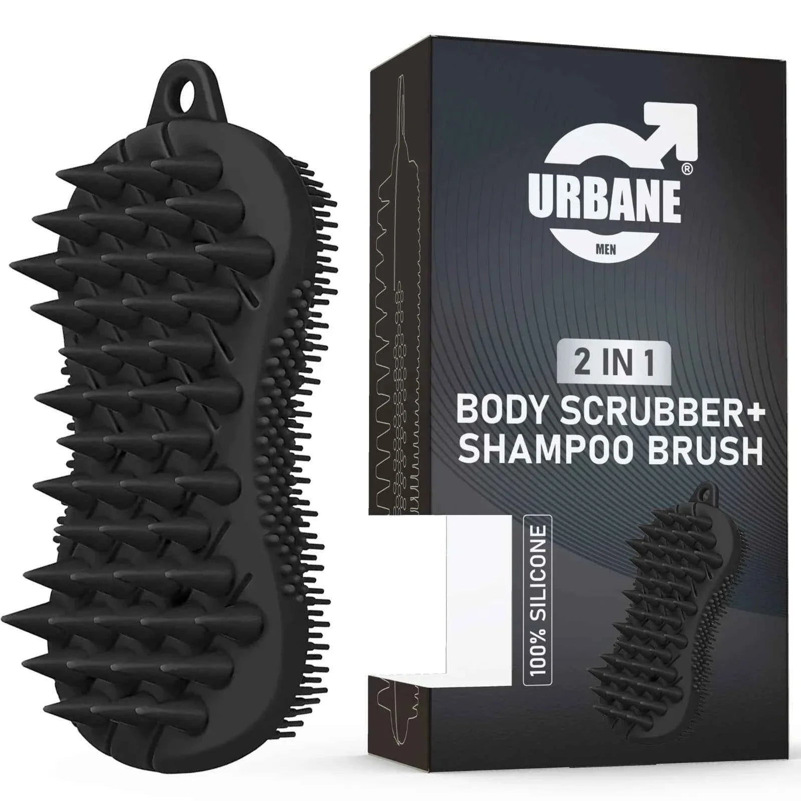 Urbane Men 2 in 1 Body Scrubber and Shampoo Brush Scalp Massager 100% Silicone