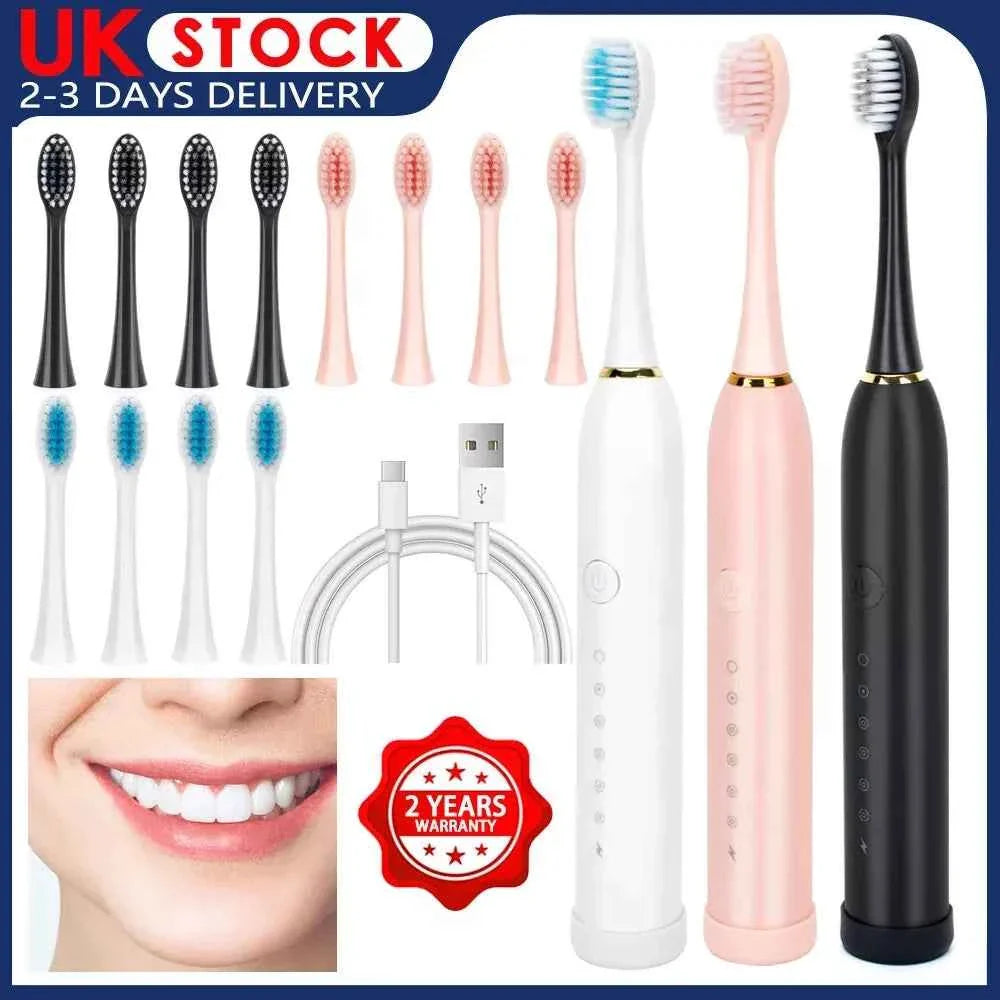 Sonic Electric Toothbrush Rechargeable With 4 Brushes Head 6 Modes USB Brush