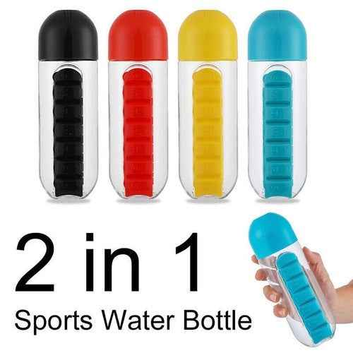 600ml Drinking Water Bottle 7 Days Pill Box Reusable Organiser