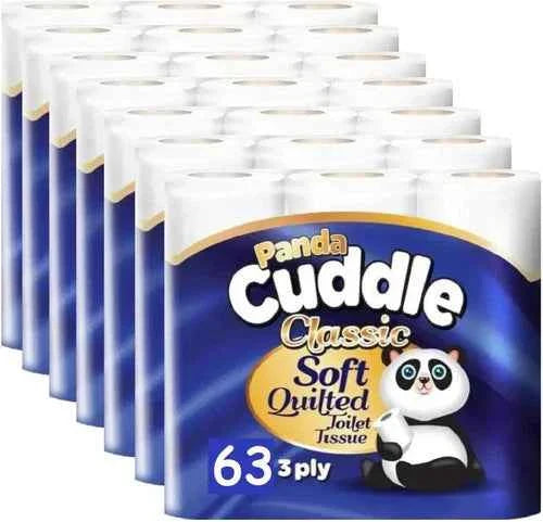 Panda Cuddle Toilet Tissue Rolls - Ultra Soft 3-Ply Quilted Embossed Bulk Pack