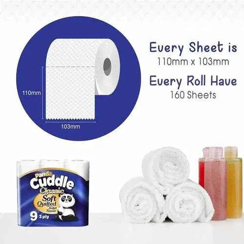 Panda Cuddle Toilet Tissue Rolls - Ultra Soft 3-Ply Quilted Embossed Bulk Pack