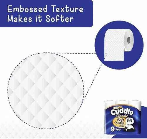 Panda Cuddle Toilet Tissue Rolls - Ultra Soft 3-Ply Quilted Embossed Bulk Pack