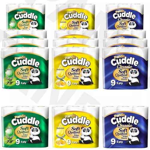 Panda Cuddle Toilet Tissue Rolls - Ultra Soft 3-Ply Quilted Embossed Bulk Pack