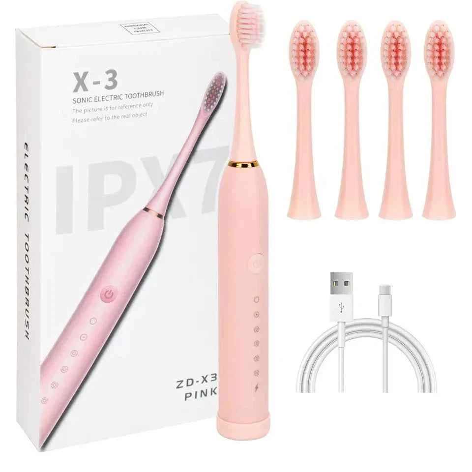 Sonic Electric Toothbrush Rechargeable With 4 Brushes Head 6 Modes USB Brush