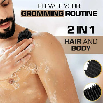 Urbane Men 2 in 1 Body Scrubber and Shampoo Brush Scalp Massager 100% Silicone