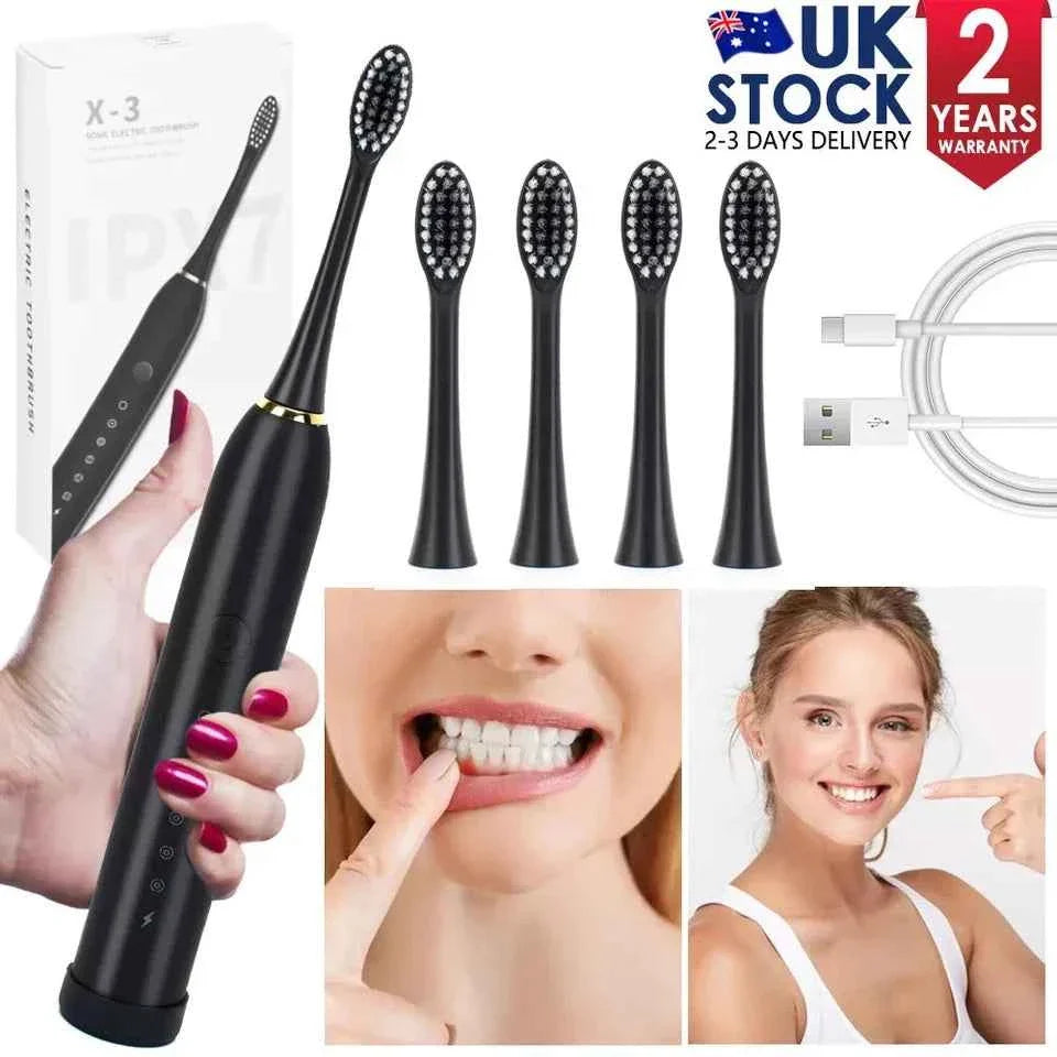 Sonic Electric Toothbrush Rechargeable With 4 Brushes Head 6 Modes USB Brush