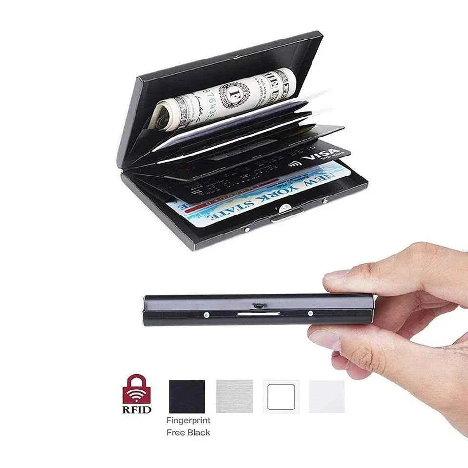 RFID Blocking Wallet Auto Pop up Credit Card Holder Leather Metal Money Clip Men