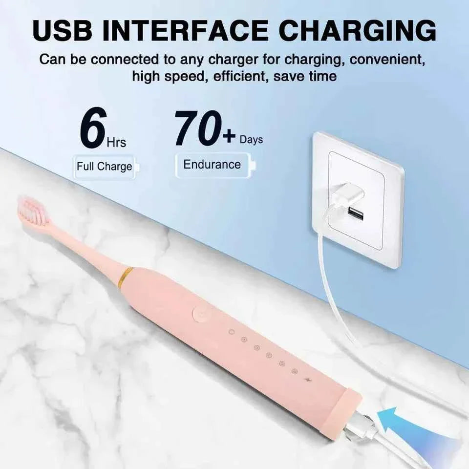 Sonic Electric Toothbrush Rechargeable With 4 Brushes Head 6 Modes USB Brush
