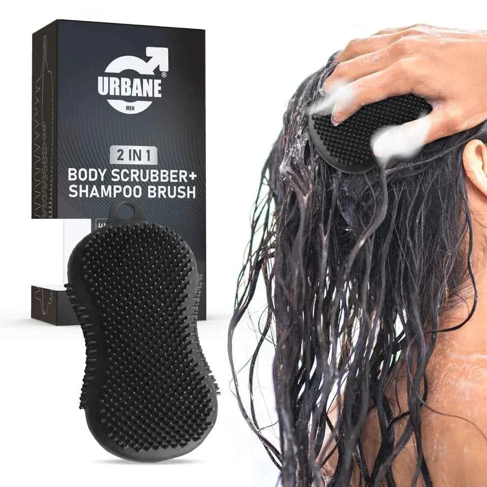 Urbane Men 2 in 1 Body Scrubber and Shampoo Brush Scalp Massager 100% Silicone
