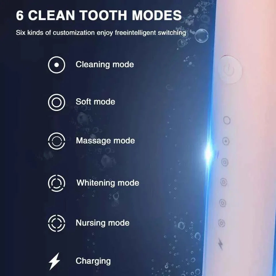 Sonic Electric Toothbrush Rechargeable With 4 Brushes Head 6 Modes USB Brush