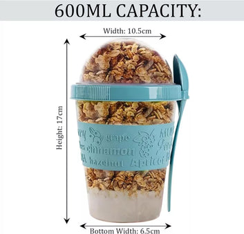Over Night Oats Yoghurt Cup Breakfast Fruit Cereal Container & Spoon Sports